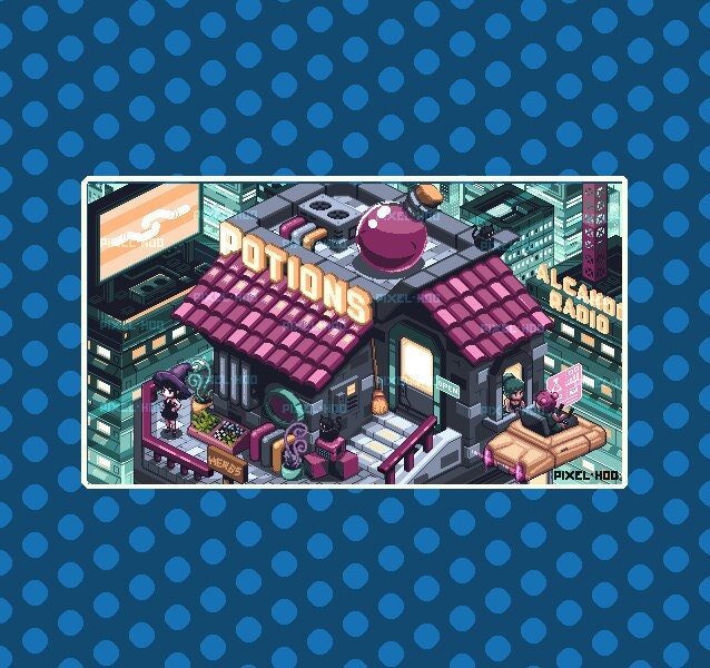 Pixel Art Isometric Potion Shop Animated Wallpaper