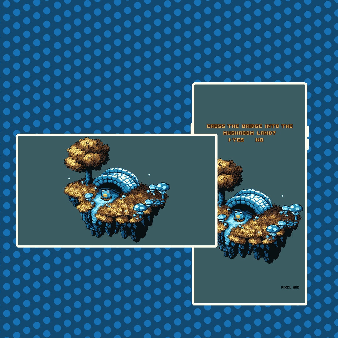 Pixel Art Isometric Island Frog And Mushrooms Animated Wallpaper
