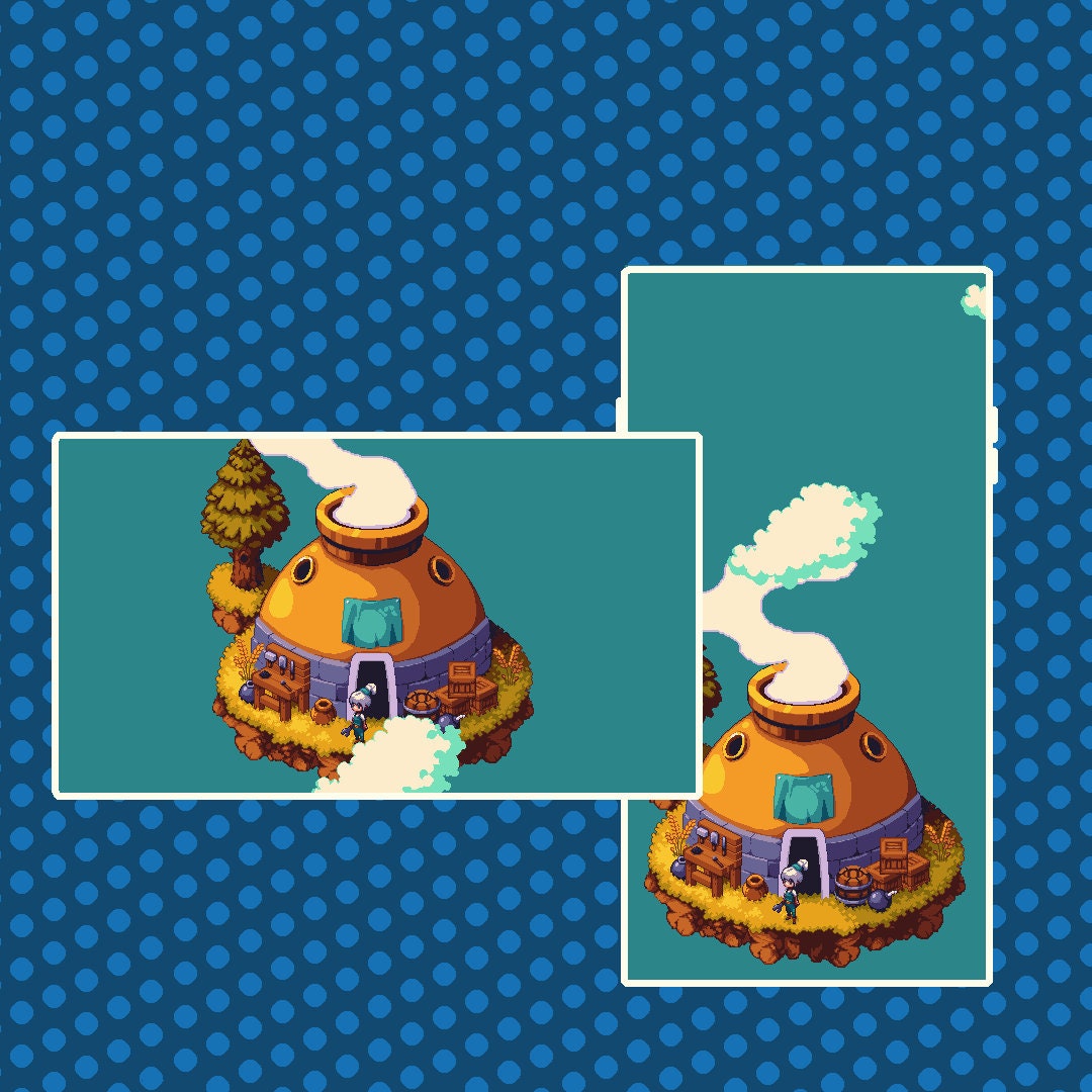 Pixel Art Isometric Capsule House Animated Wallpaper