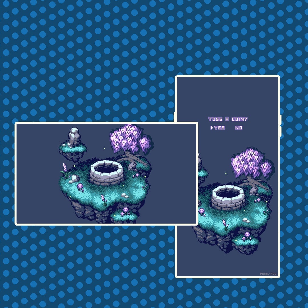Pixel Art Isometric Island Wishing Well Animated Wallpaper