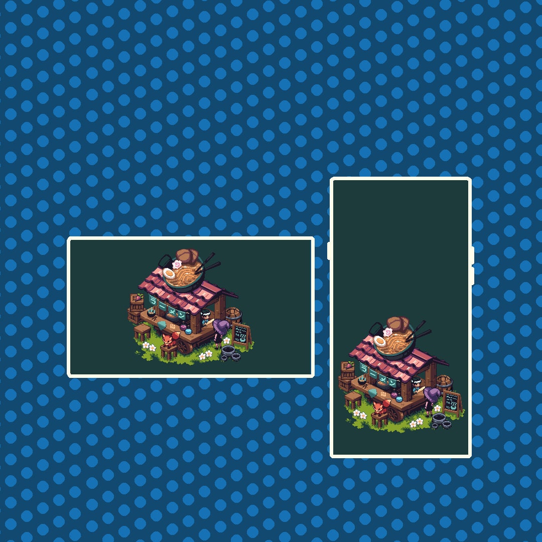 Pixel Art Isometric Island Ramen Cart Animated Wallpaper