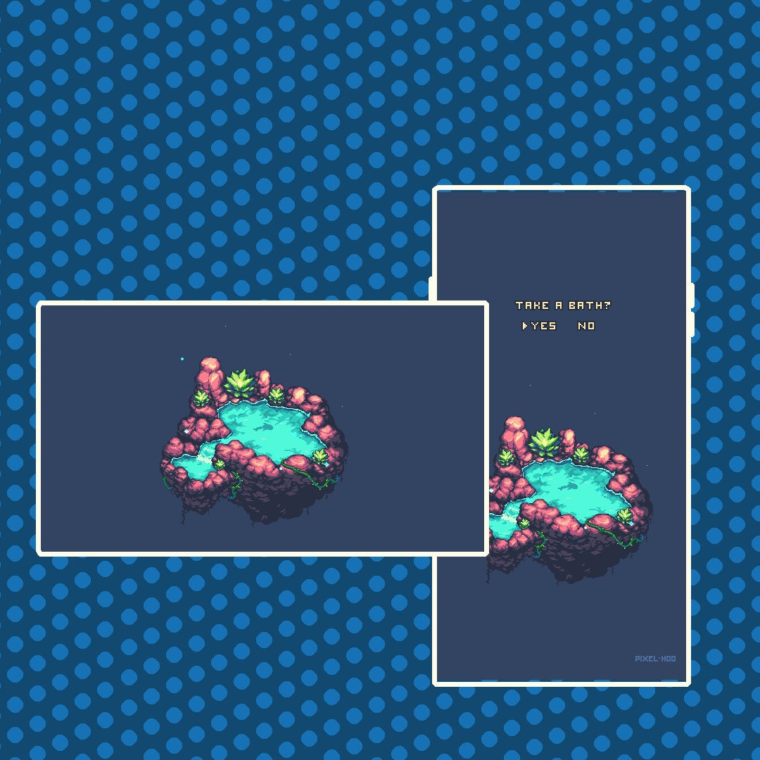 Pixel Art Isometric Island Rock Oasis Animated Wallpaper