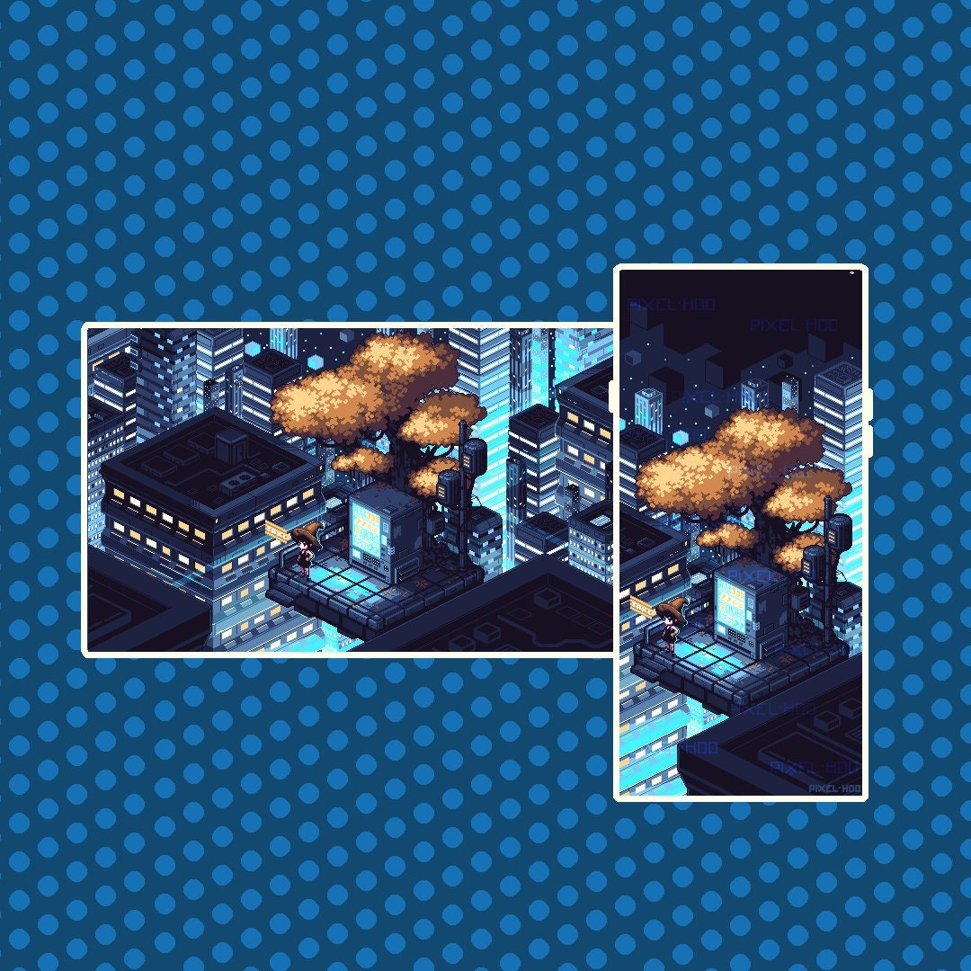Retro Pixel Art Wallpaper - Sci-fi City Vending Machine