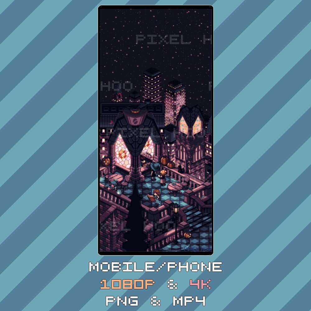 Animated Pixel Art Gothic Café Wallpaper | 4K & 1080p for Desktop, Mobile, Tablet