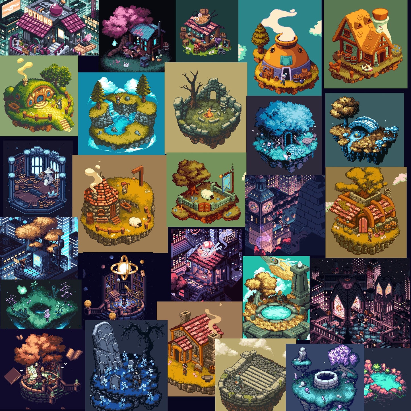 Isometric Pixel Art Wallpaper Bundle (28 Wallpapers) | Sci-Fi & Fantasy