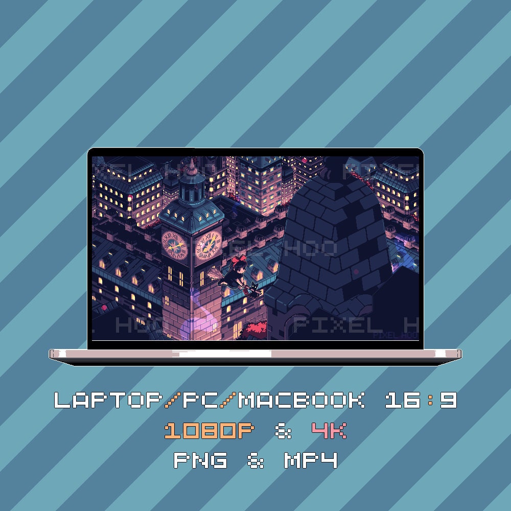 Animated Pixel Art Kiki’s Delivery Service Wallpaper | 4K & 1080p for Desktop, Mobile, Tablet