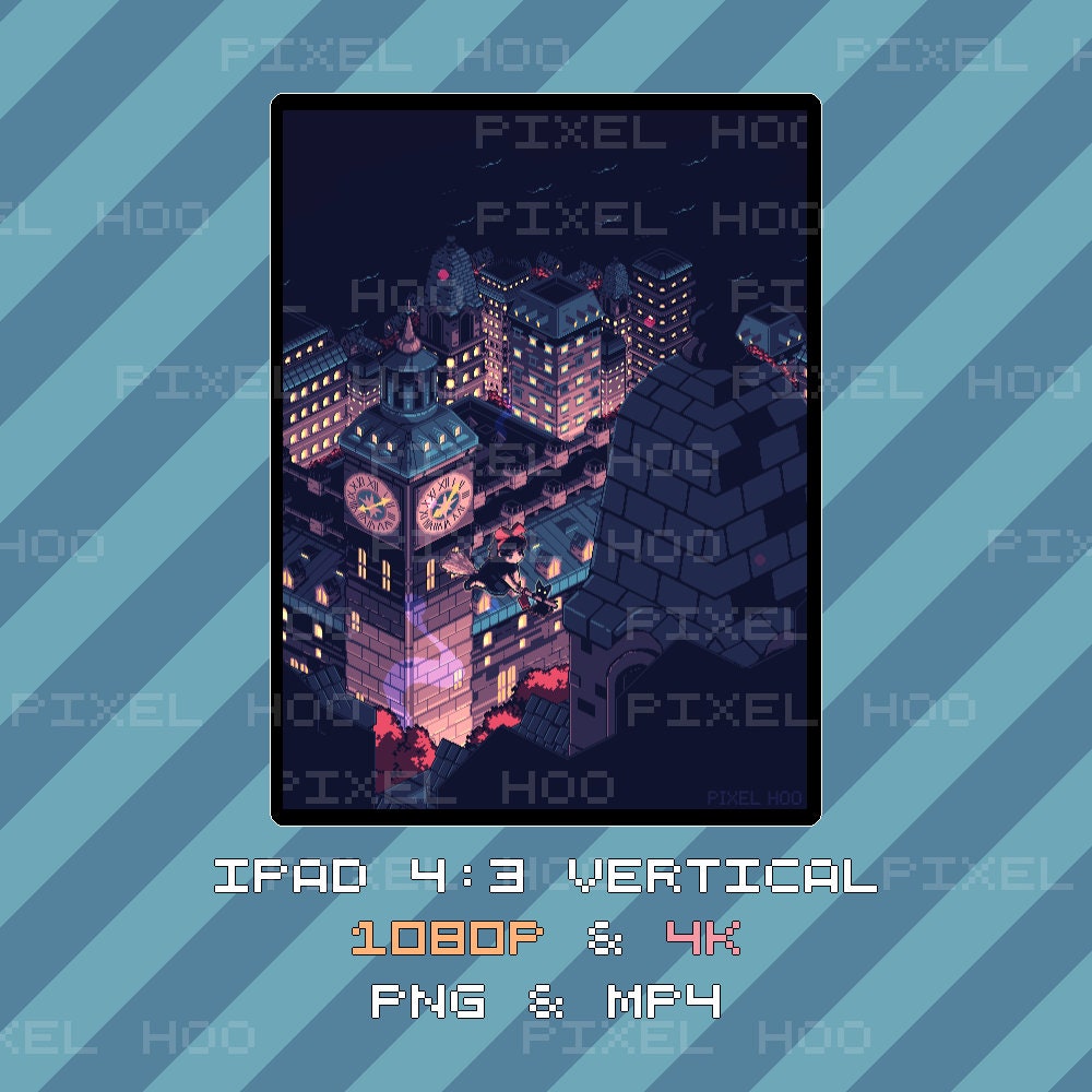 Animated Pixel Art Kiki’s Delivery Service Wallpaper | 4K & 1080p for Desktop, Mobile, Tablet