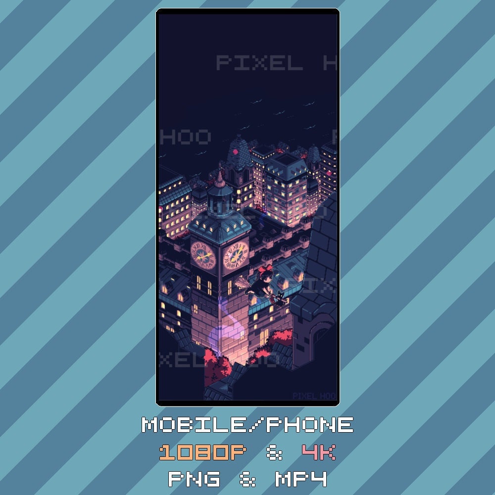 Animated Pixel Art Kiki’s Delivery Service Wallpaper | 4K & 1080p for Desktop, Mobile, Tablet
